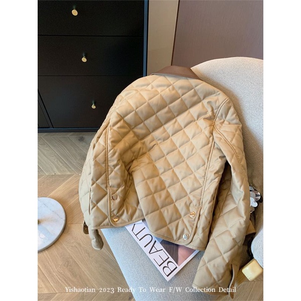 Áo Khoác Kaki Da Chắp Vải cotton Dáng Rộng Chắp Vá Đính Kim Cương Kiểu retro Thời Trang Thu Đông 2023