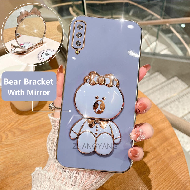 Ốp lưng Samsung A7 2018 A50 A50S A30S A70 A750 Ốp Điện Thoại TPU Silicon Mạ Điện Hình Gấu 3D Có Giá Đỡ Cho Samsung A7 2018 A50 A50S A30S A70 A750