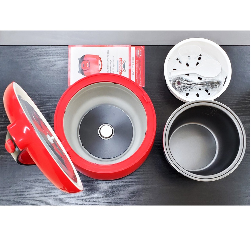 Nồi cơm điện sinh viên 1.2L Ladomax HA-7412 lòng niêu chống dính nấu cơm mềm, không cơm cháy