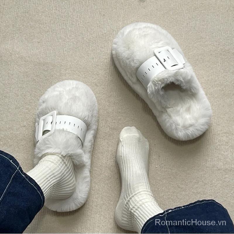 Dép cotton Bít Mũi Đế Dày Phong Cách Hàn Quốc Thời Trang Thu Đông Mới 2022 Dành Cho Bạn Nữ