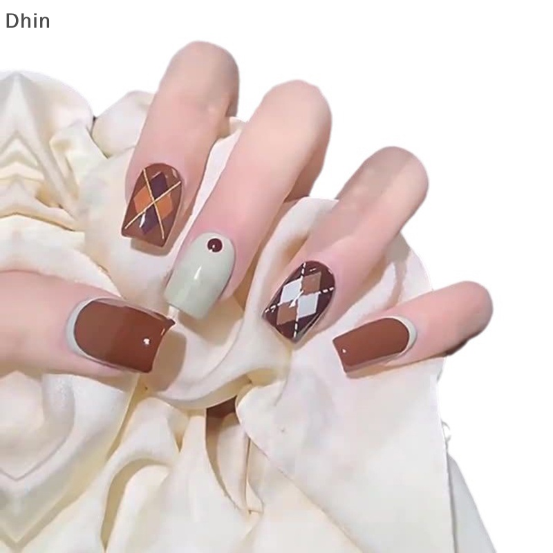 1 Tờ Nhãn Dán Trang Trí Móng Tay 3d Tự Dính Họa Tiết Kẻ Sọc Caro Màu caramel