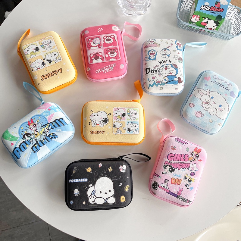 Pu Túi Da Đựng Tiền Xu / Tai Nghe / Dây Cáp Sạc usb Có Khóa Kéo In Họa Tiết Hoạt Hình Dễ Thương