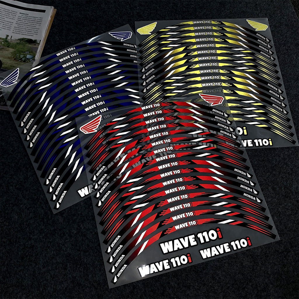 Set 16 Miếng Dán Viền Bánh Xe 17 inches Phản Quang Chống Nước Trang Trí Cho Xe Mô Tô honda wave110