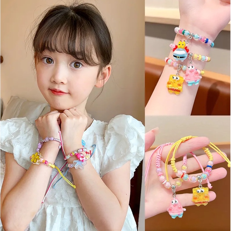 Hoạt Hình Vòng Tay Mặt Hình Mèo kitty / kuromi / Bọt Biển May Mắn Cho Cặp Đôi