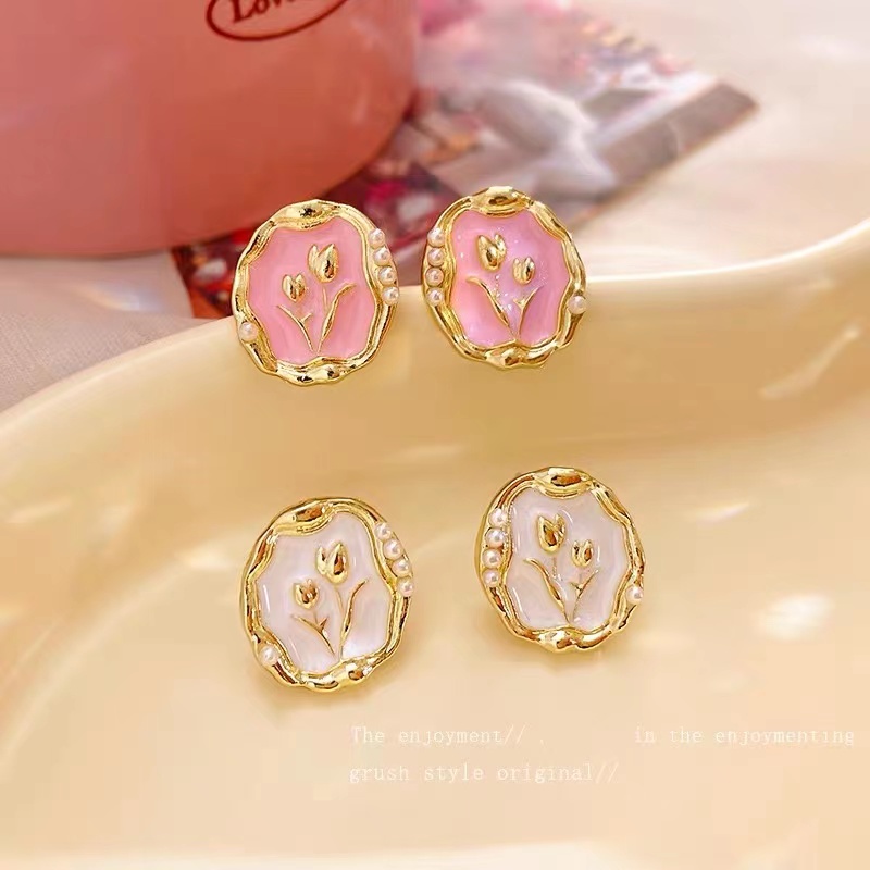 Bông Tai Mạ Bạc 925 Hình Hoa tulip Mẫu Mới 2023