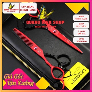 Bộ kéo cắt tóc Jason đỏ đen (kéo tay trái)