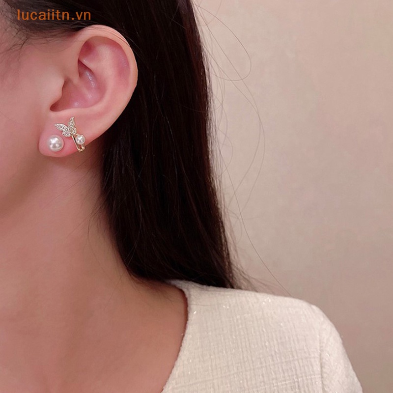 Lucaitn Bông Tai Hình Bướm Đính Ngọc Trai Cao Cấp Sang Trọng vn