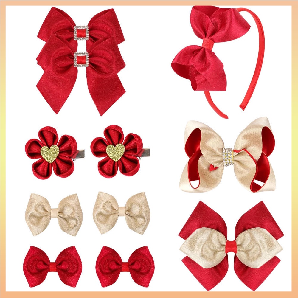 Kẹp Tóc Nơ Đính Đá Mừng Năm Mới Cho Bé Gái