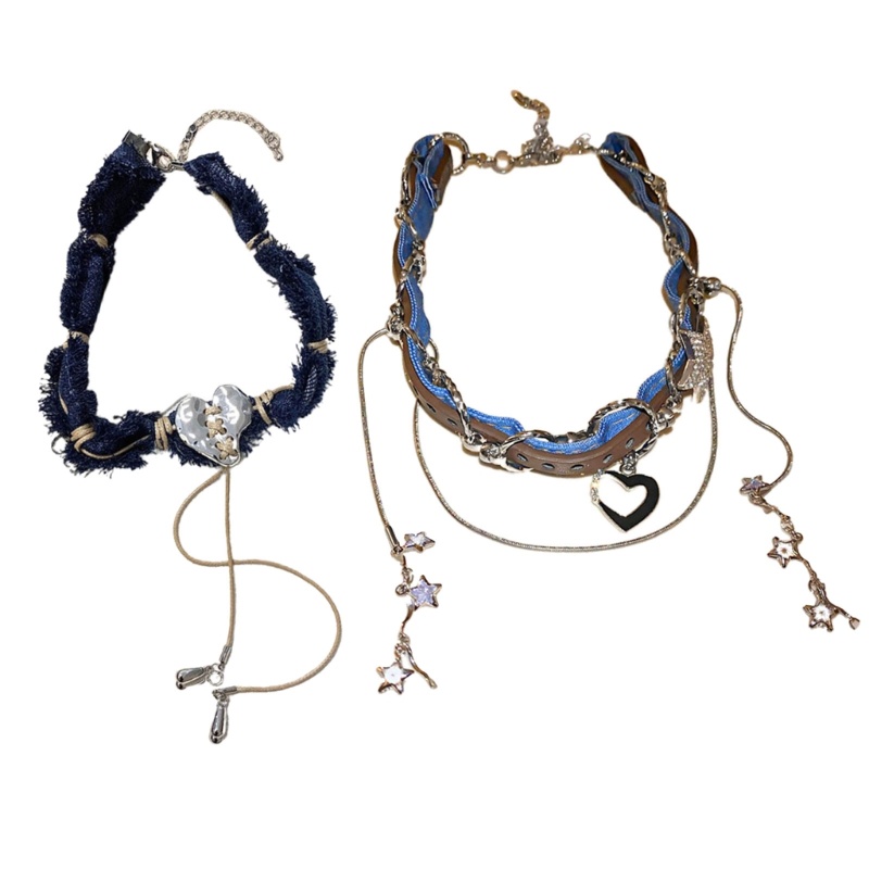 Btf Vòng Cổ choker Denim Thắt Nút Hình Ngôi Sao Trái Tim Ngôi Sao Thanh Lịch Có Thể Điều Chỉnh Trang Sức Cho Nữ