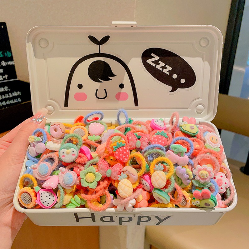 Set 10 Dây Buộc Tóc Cao Su Co Giãn Họa Tiết Hoạt Hình Phong Cách Hàn Quốc Cho Bé