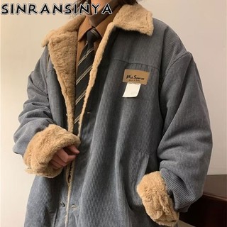 Sinransinya Áo Khoác cotton Len Lông Cừu Cao Cấp Tay Dài Thời Trang Đường Phố Mỹ Cổ Điển Cao Cấp Cho Nam