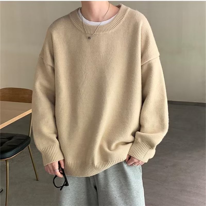 Áo Sweater Dáng Rộng Phong Cách Hàn Quốc Thời Trang Thu Đông Cao Cấp Cho Nam Áo Len Khoác Trơn Form Rộng Nam Dài Tay Giữ Nhiệt Nam Big Size