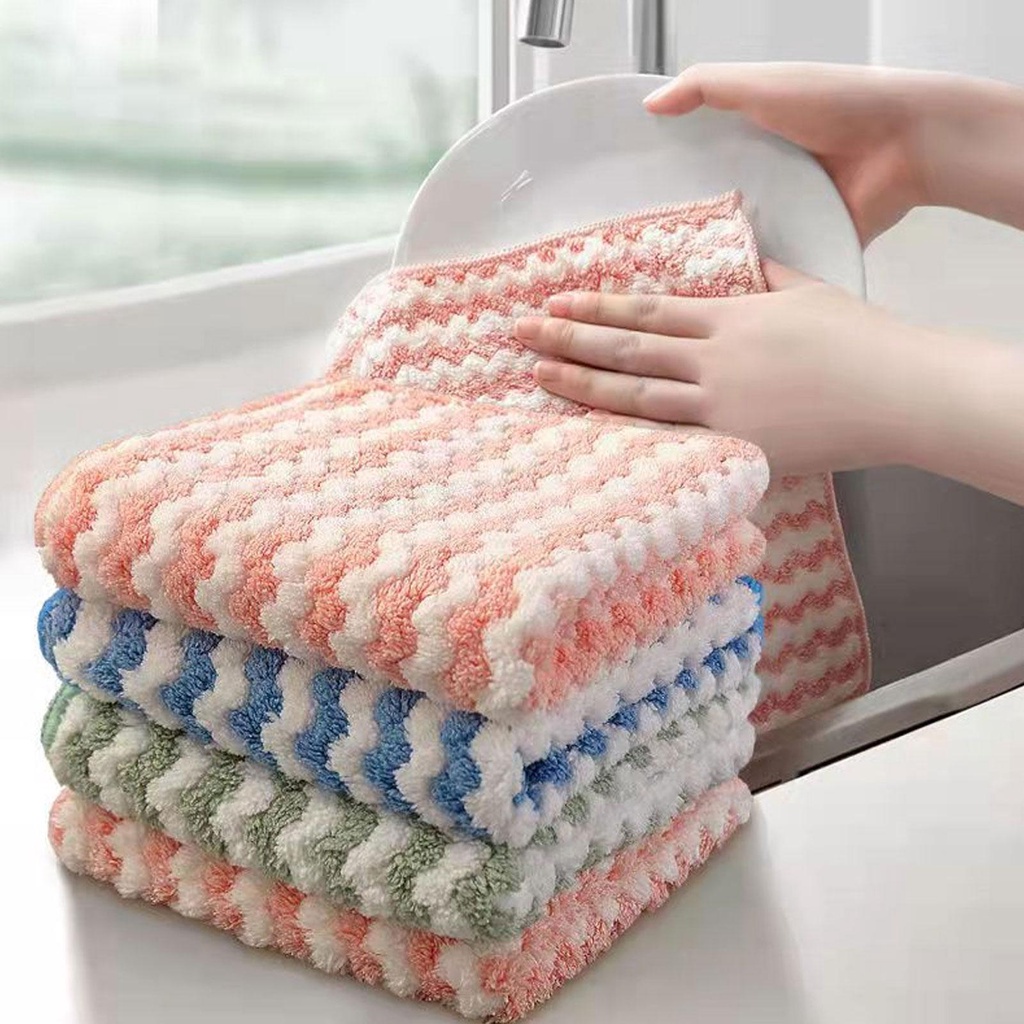 Khăn Lau Chén Dĩa Kẻ Sọc Gợn Sóng 100 Cầu Vồng v0k8