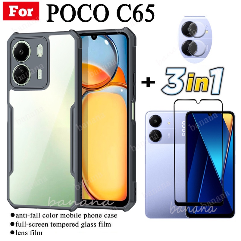 Ốp điện thoại di động chống rơi 3 TRONG 1 Poco C65 cho Xiaomi Poco C71 C61 C75 màng kính cường lực +
