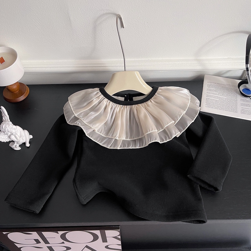 ÁO THUN DÀI TAY CỔ VIỀN BÈO BẮT SÁNG 2 LỚP XINH XẮN CHO BÉ- HÀNG QCCC