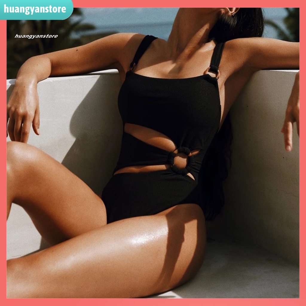Bộ Đồ Bơi Liền Thân Lưng Cao Cổ Tròn Dây Bản Rộng Thời Trang Mùa Hè Qu
