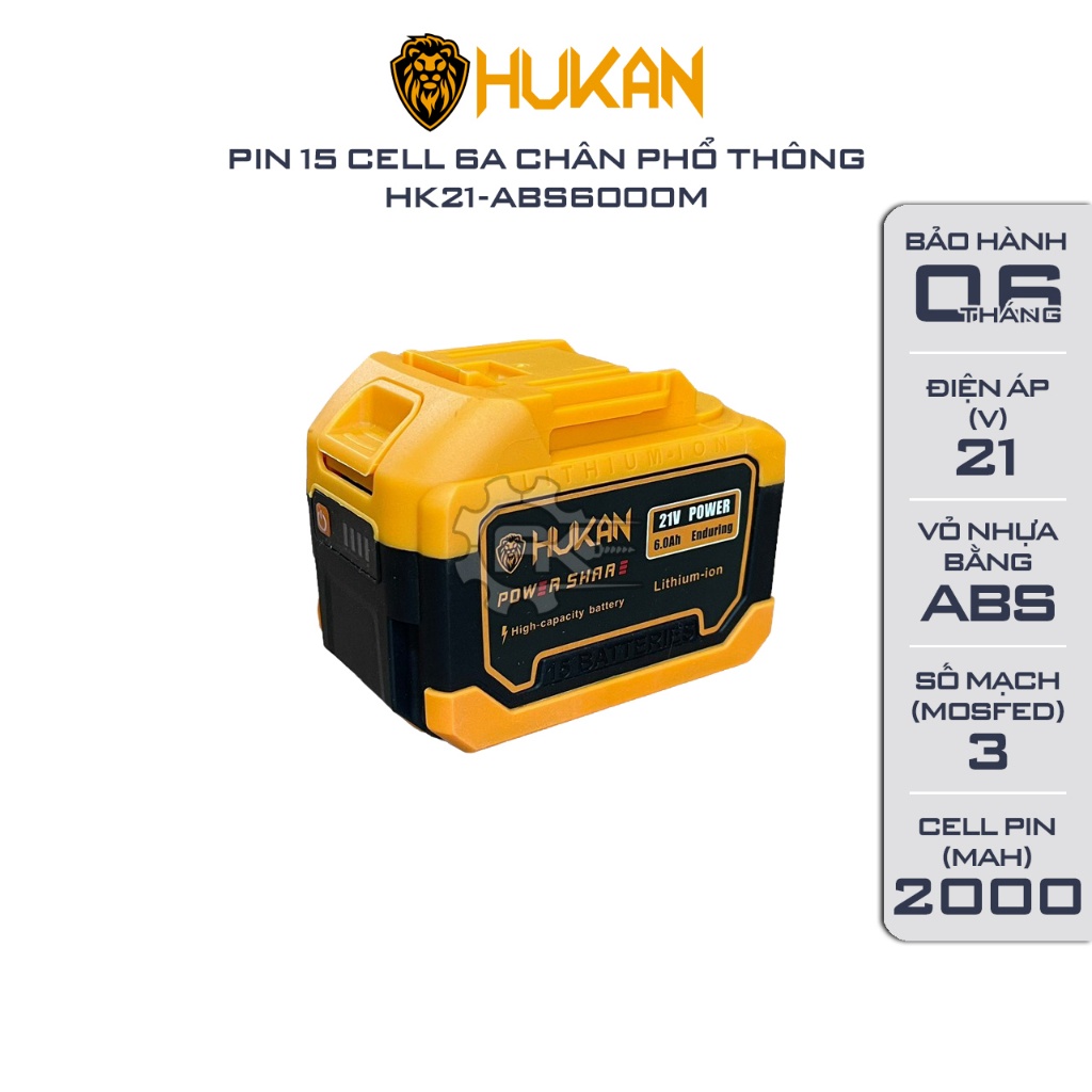 Pin HUKAN 15 Cell, 20 Cell Dung lượng 6A 8A, Mạch 3 mosfed, Cell pin 2000mAh mẫu mới 2023