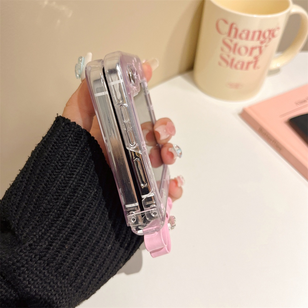 Bao Da Điện Thoại Nắp Lật Kèm Dây Đeo Đính Đá Cho samsung galaxy z flip3 zflip4 zflip 5 flip5 Ốp