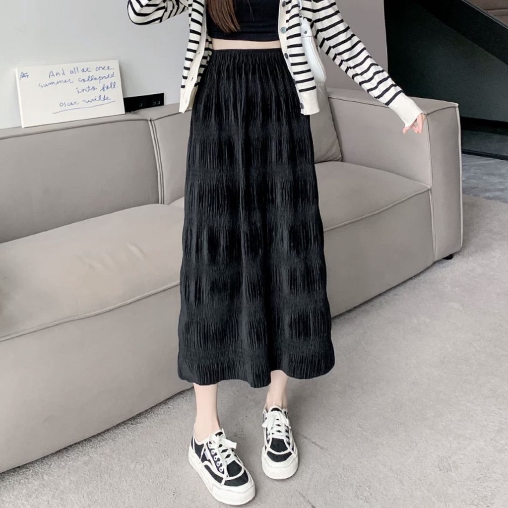 Chân Váy Nhung Dáng Dài Lưng Cao Xếp Ly Thời Trang Thu Đông 2023