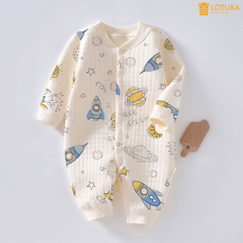 Bodysuit LOTUKA Trần Bông 3 Lớp Ấm Áp Cho Bé, Body Dài Tay In Hình Dễ Thương Cho Bé Trai Bé Gái, Quần Áo Trẻ Em  3-12kg