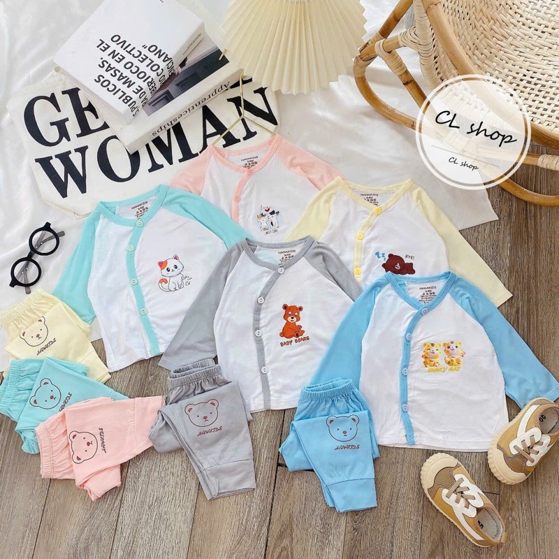 Bộ dài tay cài lệch, dài tay cài chéo Hanakids chất thun lạnh loại 1 siêu mềm mát cho bé
