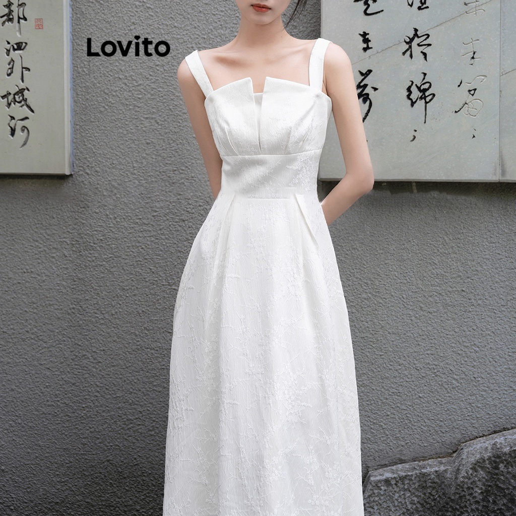 Đầm Lovito xếp nếp xẻ tà màu trơn thường ngày cho nữ L71ED134 (Màu trắng)