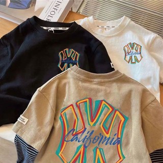 Hàng Mới Về [Hàng Mới Về] Áo Thun Cotton Dài Tay Giả Hai Lớp Phong Cách Hàn Quốc Cho Bé Trai