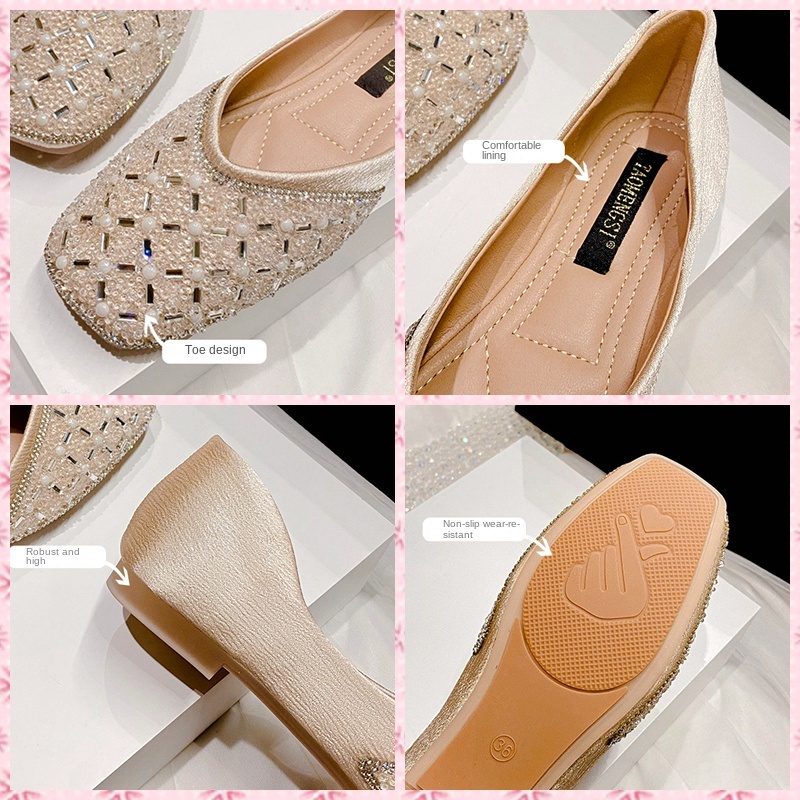 Giày Búp Bê Mũi Vuông Đính Đá Thiết Kế Mới Size 41-43 Thời Trang Dành Cho Nữ