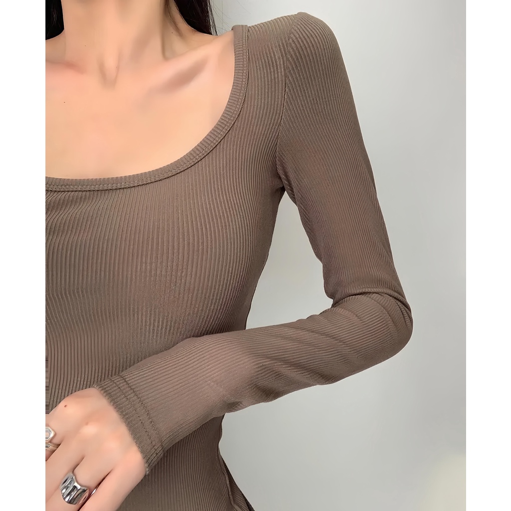 BASANA áo thun dài tay basic ôm body chất liệu co giãn A2210TCVDT