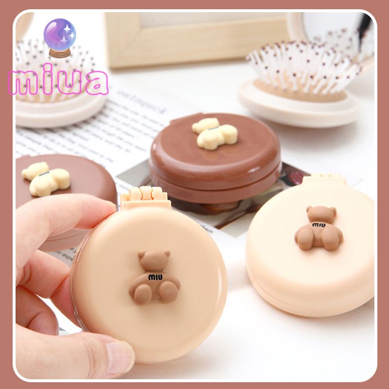 Miua🔮Lược Chải Tóc Mini Chống Tĩnh Điện Có Gương Soi Hình Gấu Hoạt Hình Dễ Thương Có Thể Gập Lại Cho Bé Gái