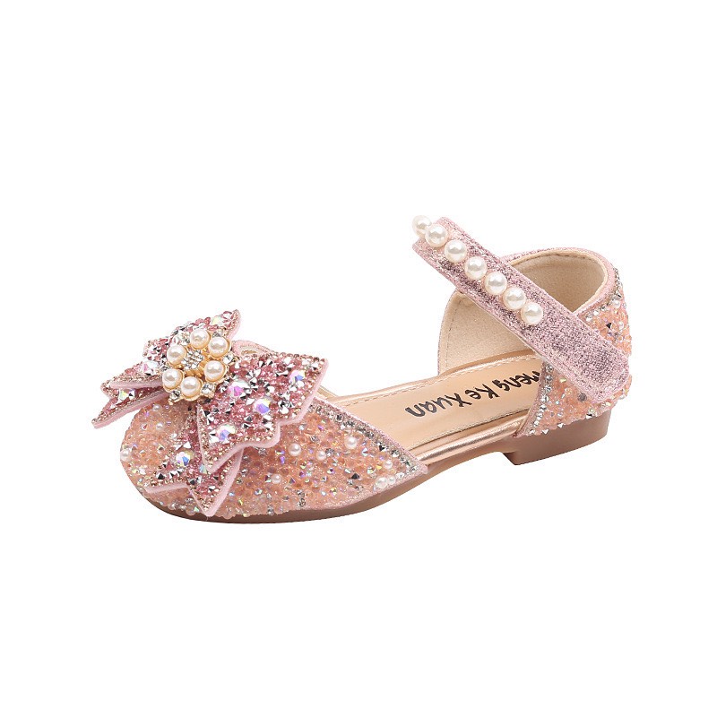 Giày sandal búp bê bé gái - Giày bệt công chúa cho bé găn nơ đính ngọc kết hoa và có kim sa lấp lánh cao cấp mã 858 11