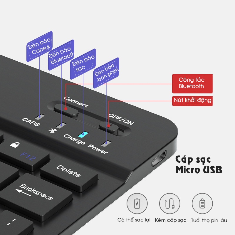 Bàn Phím Không Dây 10 -inch Dễ Thương, Bàn Phím Bluetooth Chất Lượng Cao Với Đèn LED, Phù Hợp Với Máy Tính Bảng Di Động