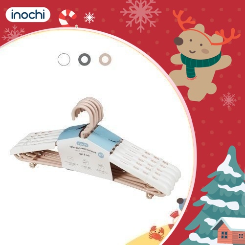 Móc áo trượt lớn Inochi 177( set 5 chiếc) Thân Trắng/Ghi/Hồng