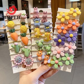 Set 10 Dây Cột Tóc Co Giãn Đính Hoa / Trái Cây Dễ Thương Cho Bé Gái Mới
