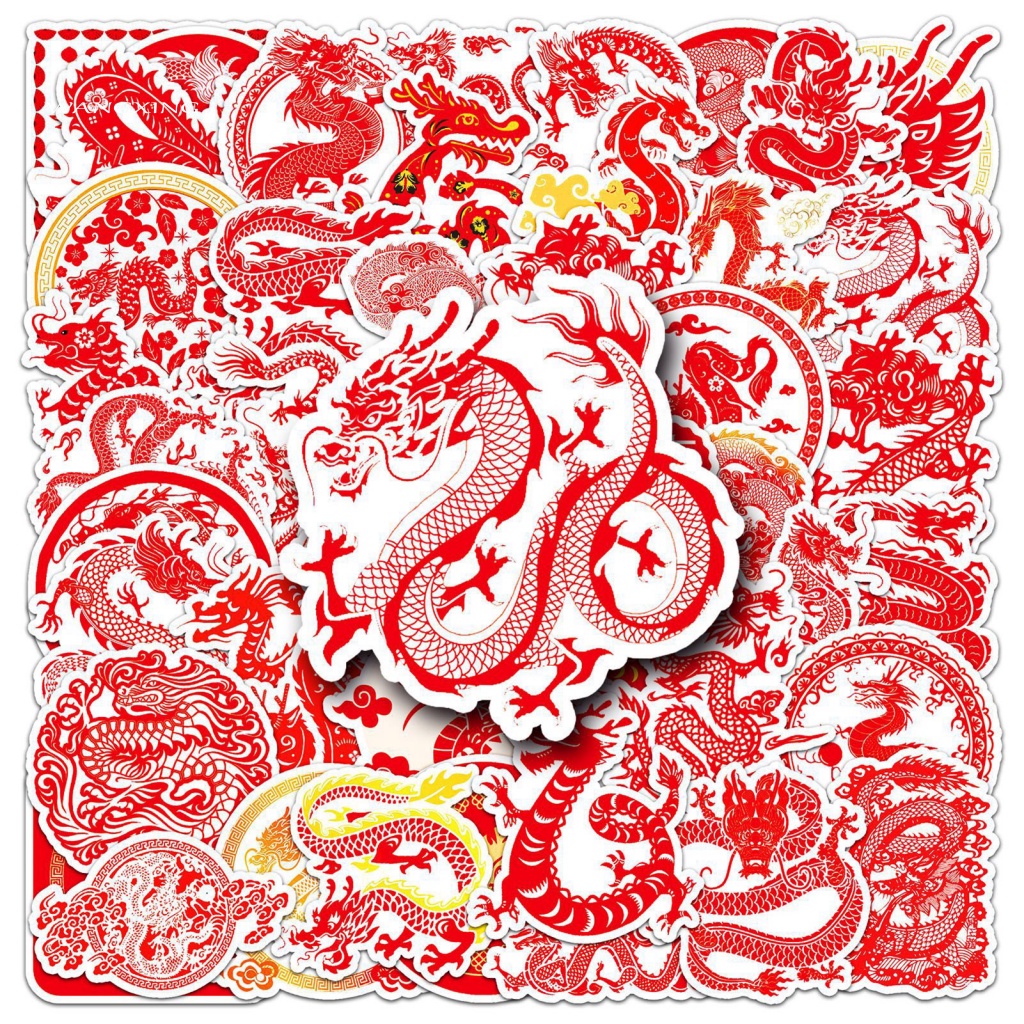 Bộ 50 Miếng Dán Hình Rồng Trung Hoa Chống Thấm Nước Trang Trí Điện Thoại / Ván Trượt / laptop