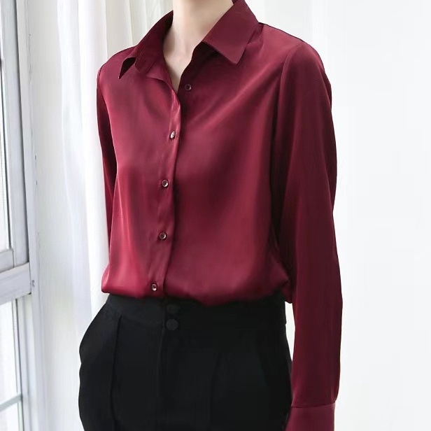 Mới Áo Sơ Mi Tay Dài Vải satin Dáng Rộng Phong Cách Pháp Thời Trang Sang Trọng Cho Nữ