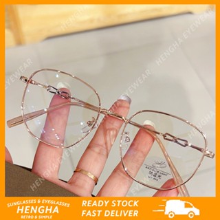 (hengha) Mắt Kính Gọng Kim Loại Hình Đa Giác Màu Vàng Hồng Thời Trang Hàn Quốc Chống Ánh Sáng Xanh