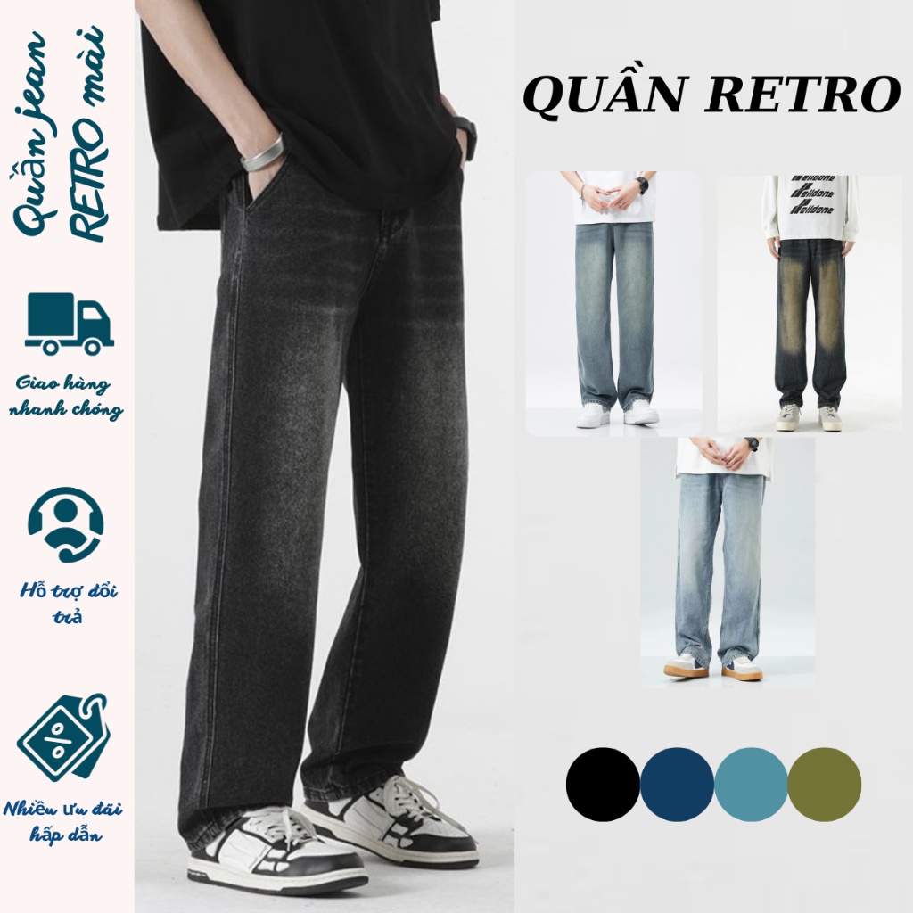 Quần jean dáng suông Ống Rộng RETRO WASH 3 màu Cạp cao quần baggy mài phong cách Hiện đại STYLEMARVEN QUAN JEAN 003