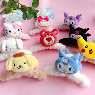 Kẹp Tóc Hình Thú Nhồi Bông Hoạt Hình My Melody Cinnamon Kuromi Hello Kitty Đáng Yêu