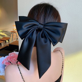 Spot# Time Lover ~ Big Bow Headdress Three-Dimensional Satin Spring Clip Black Back Head Barrettes High-Grade 12cc