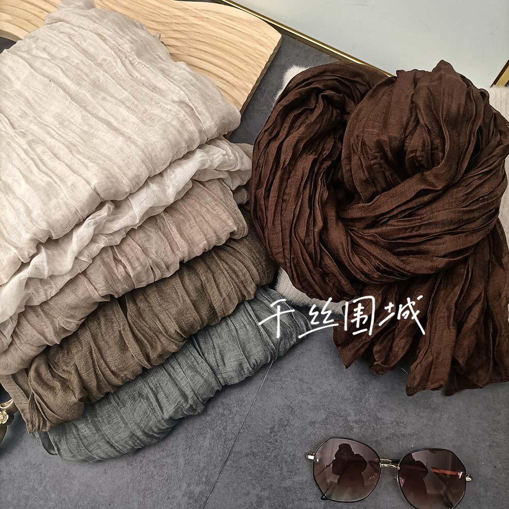 Khăn Choàng Cotton Lanh Mỏng Màu Trơn Phong Cách Retro Thu Đông Mới