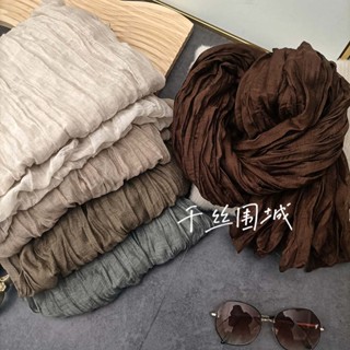 Khăn Choàng Cotton Lanh Mỏng Màu Trơn Phong Cách Retro Thu Đông Mới