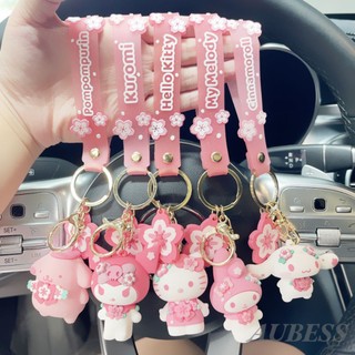 SANRIO Móc Chìa Khóa Hình Búp Bê Anime My Melody Kuromi Cinnamoroll Hello Kitty Bằng PVC Màu Hồng Dễ Thương