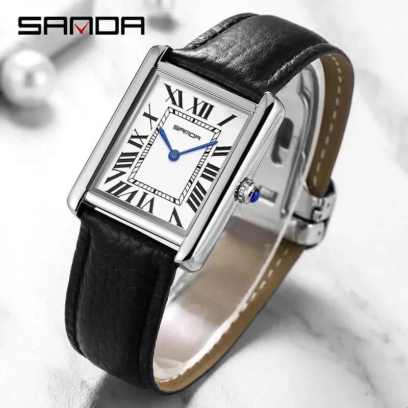 Sanda 9031 / 1108 Cặp Đôi Sang Trọng Đồng Hồ Dây Da Chống Thấm Nước Mặt Vuông Thể Thao Thông Thường Nam Nữ Đồng Hồ Thạch Anh Reloj