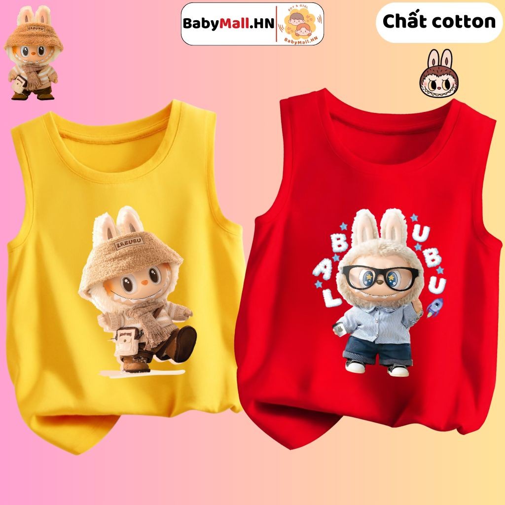 Áo ba lỗ hình LABUBU cho bé trai bé gái BABYMALL, áo thun cho bé chất cotton mềm mịn thoáng mát