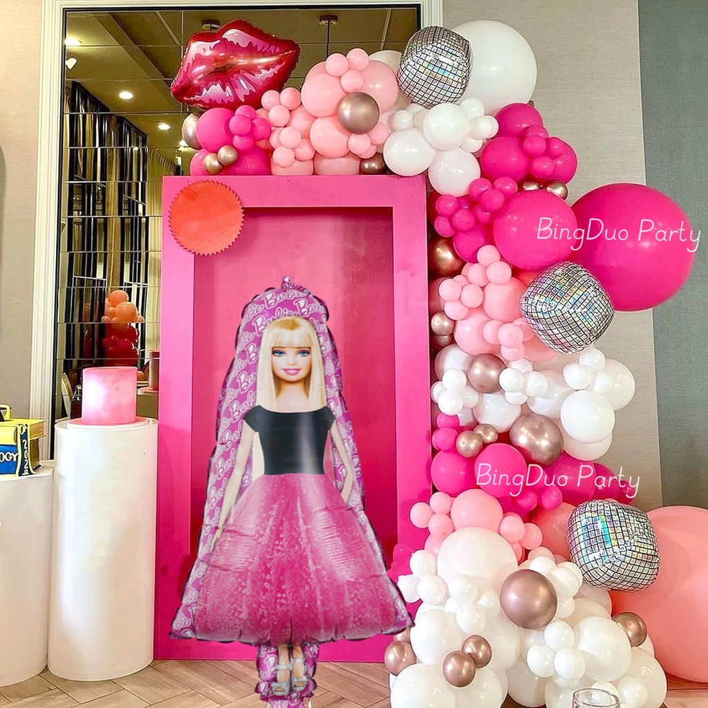 71 / 72 Chiếc Disney Barbie Chủ Đề 1-9 Tuổi Bóng Bay Bộ Barbie Bóng Bay 32 "Màu Hồng Số Kim Loại Bón