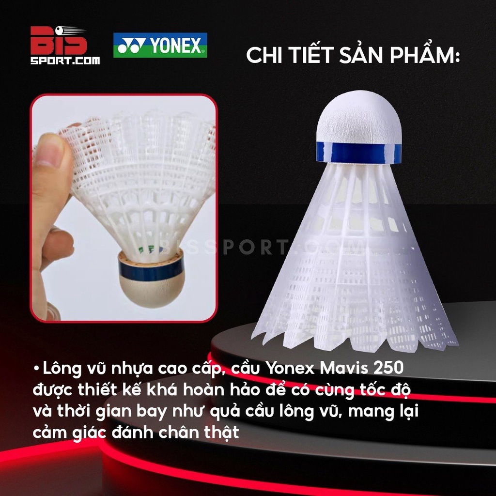 6 Quả Cầu Lông Nhựa Yonex Mavis 250 Hàng Chính Hãng - 1 Ống 6 Trái