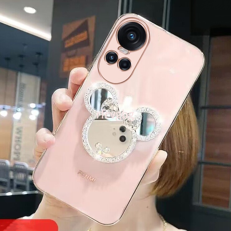 Ốp Điện Thoại Silicon Dẻo Gắn Gương Hình minnie Sang Trọng Cho oppo reno 10 5g oppo reno reno 10 pro 5g oppo reno 10 pro +