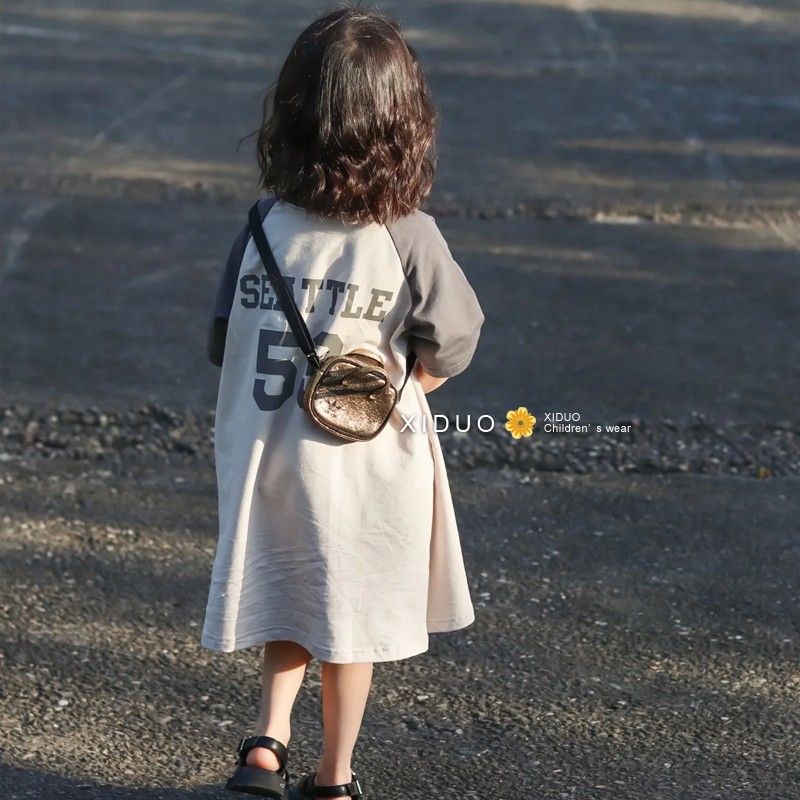 Đầm Thun Dáng Dài Rộng Thời Trang Mùa Hè Hàn Quốc 2023 Màu Sắc Tương Phản Dành Cho Bé Gái