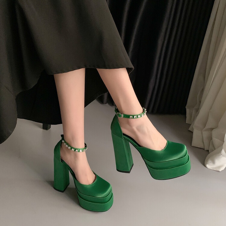 Giày Sandal Cao Gót Mũi Vuông Bằng satin Chống Thấm Nước Thời Trang Có size 34-43